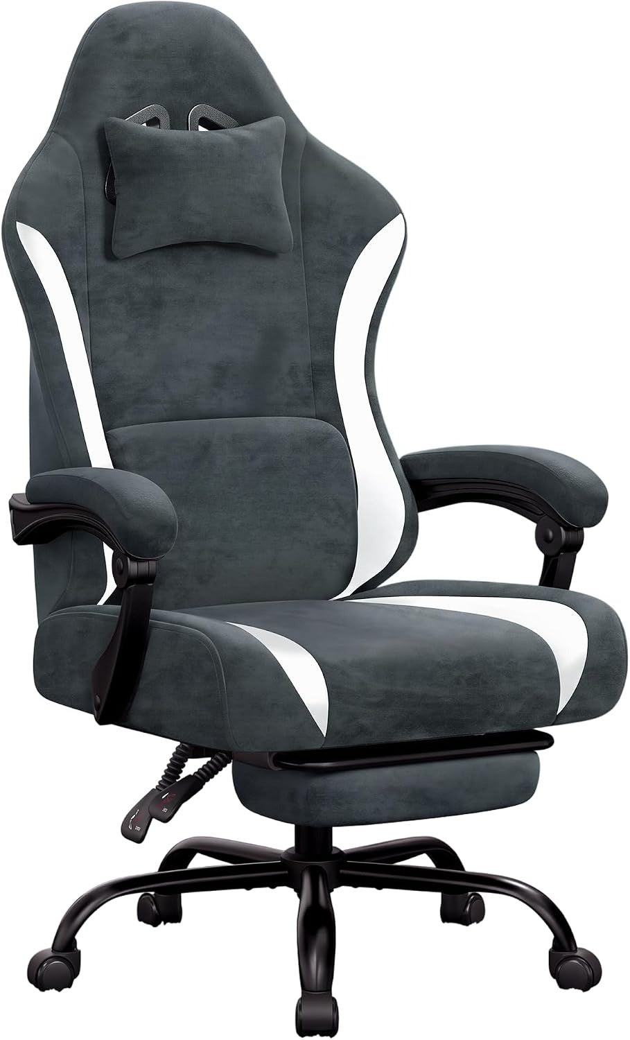 Charcoal‑White Suede Fabric Gaming Chair
