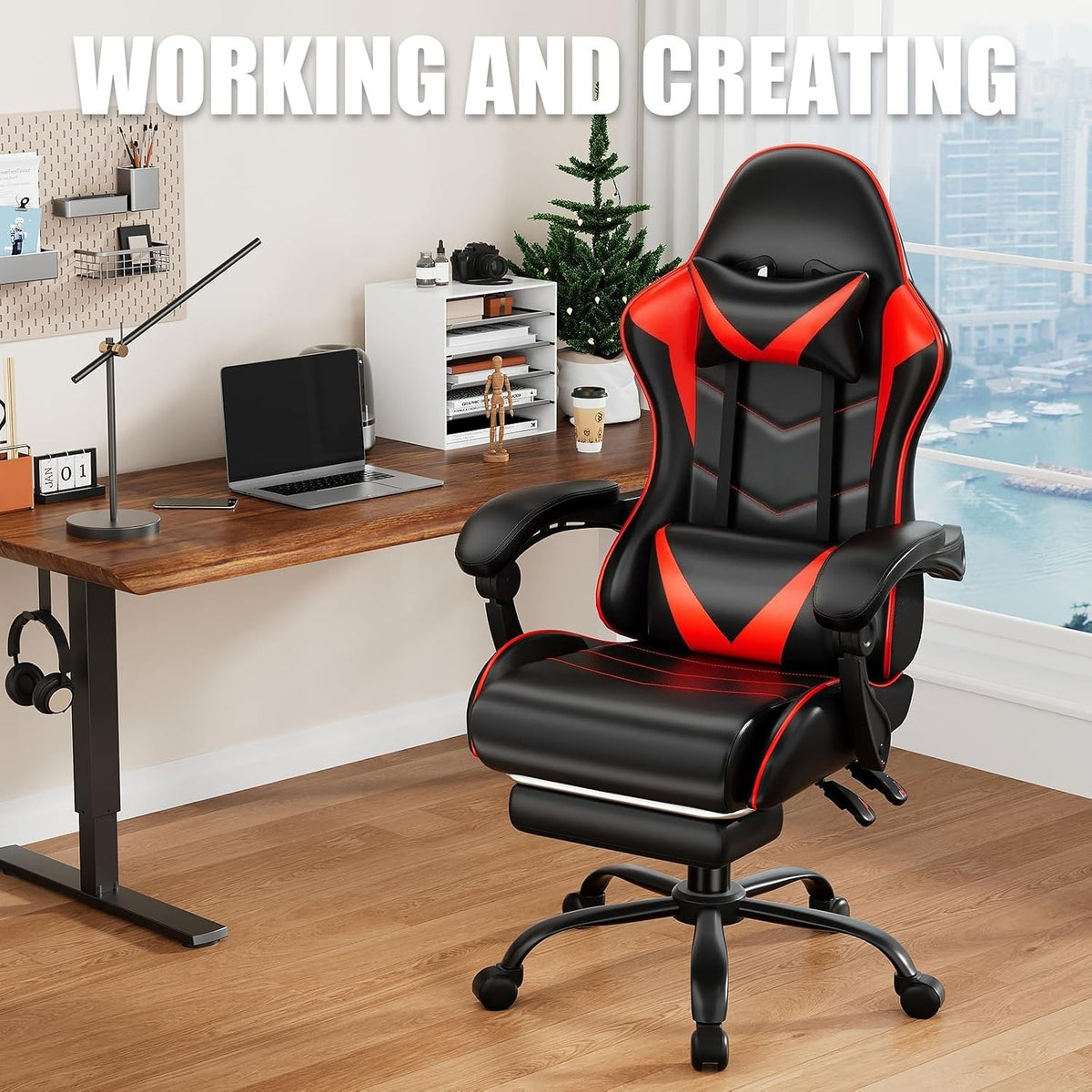 Red Reclining Racing Swivel Gaming Chair
