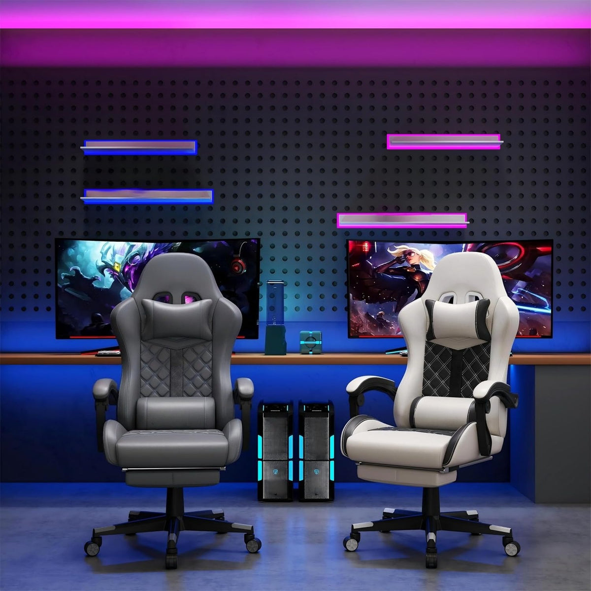 Grey Ergonomic Leather Reclining Gaming Chair