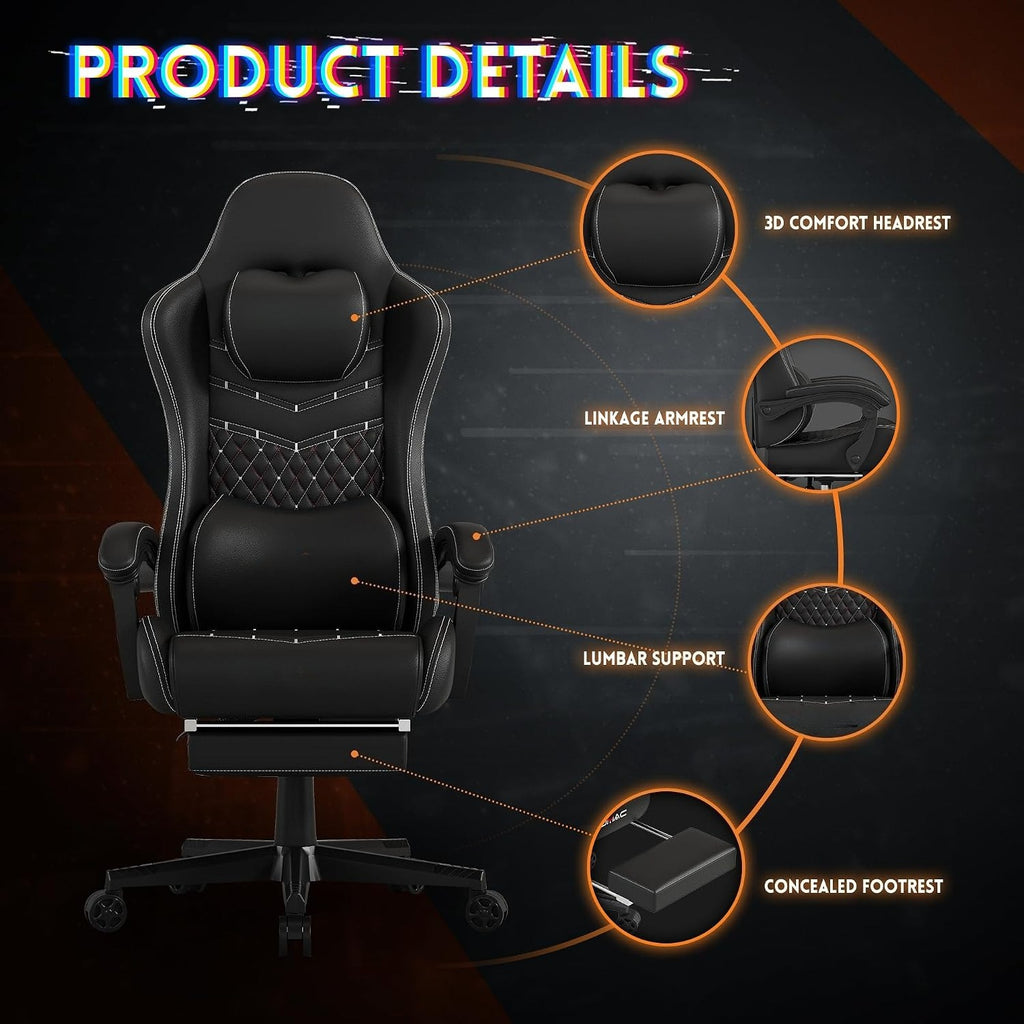 Black Reclining Big Tall Gaming Chair