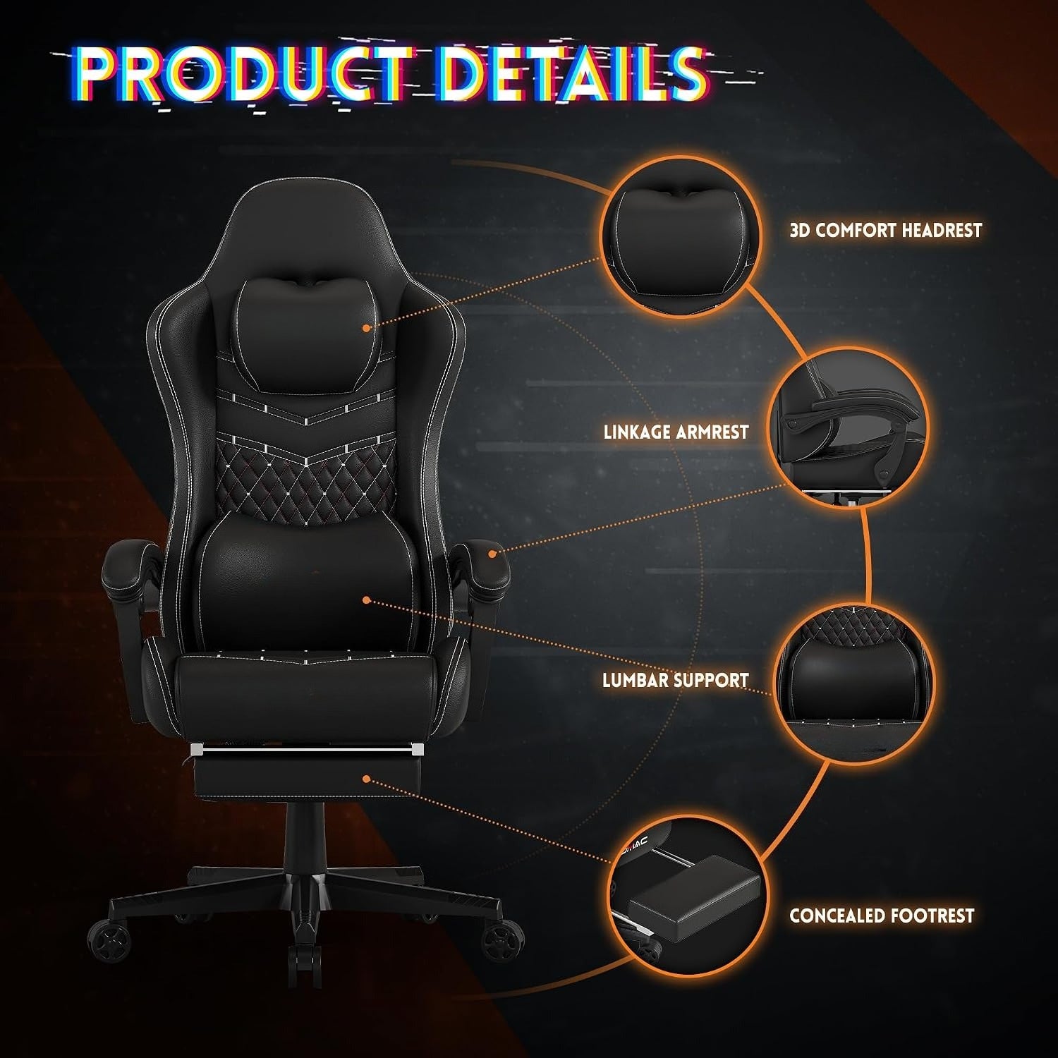 Black Reclining Big Tall Gaming Chair