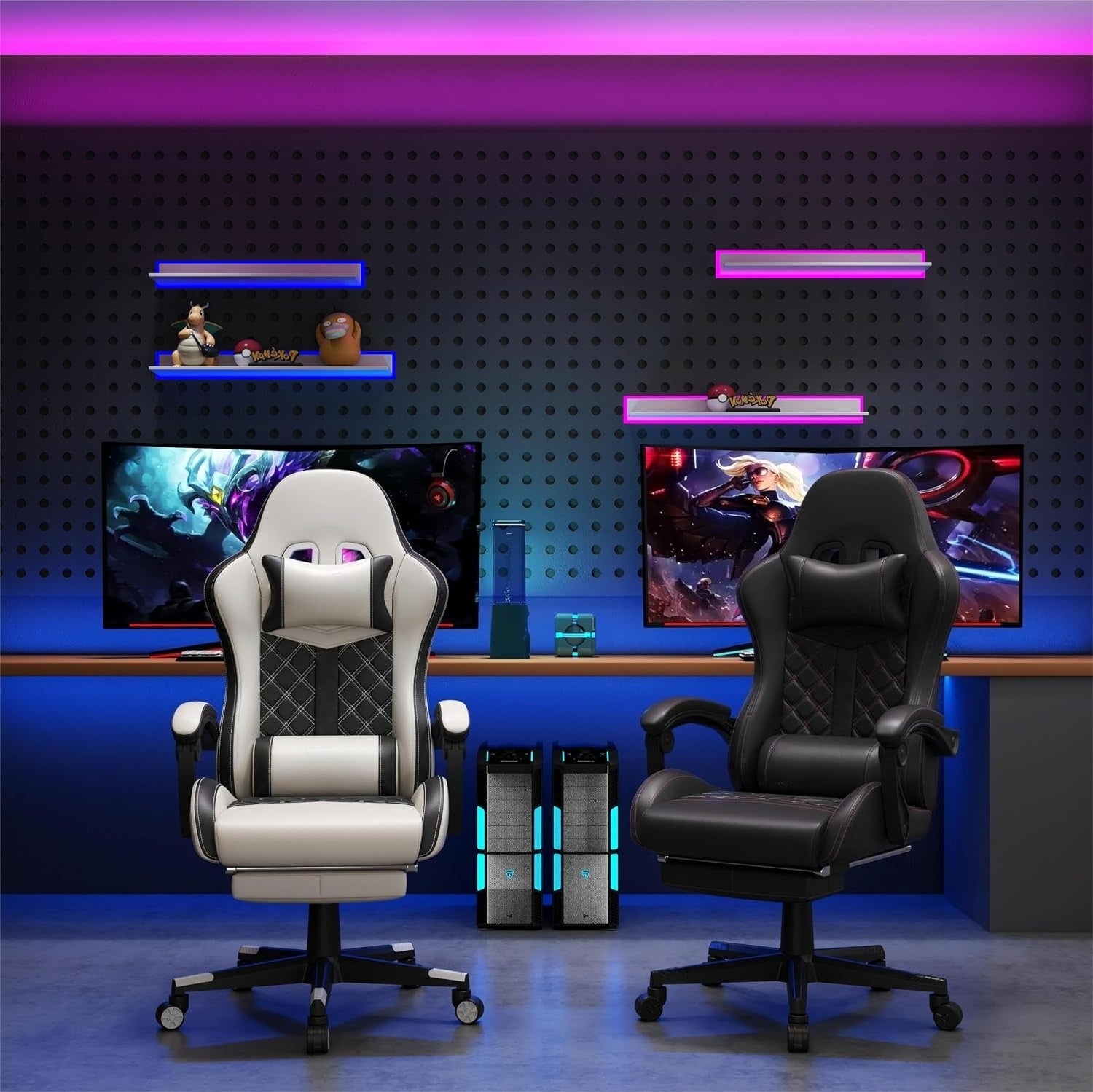 White Ergonomic Leather Reclining Gaming Chair