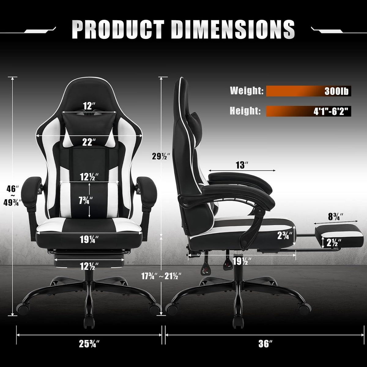 Black‑White Reclining PU Leather Gaming Chair