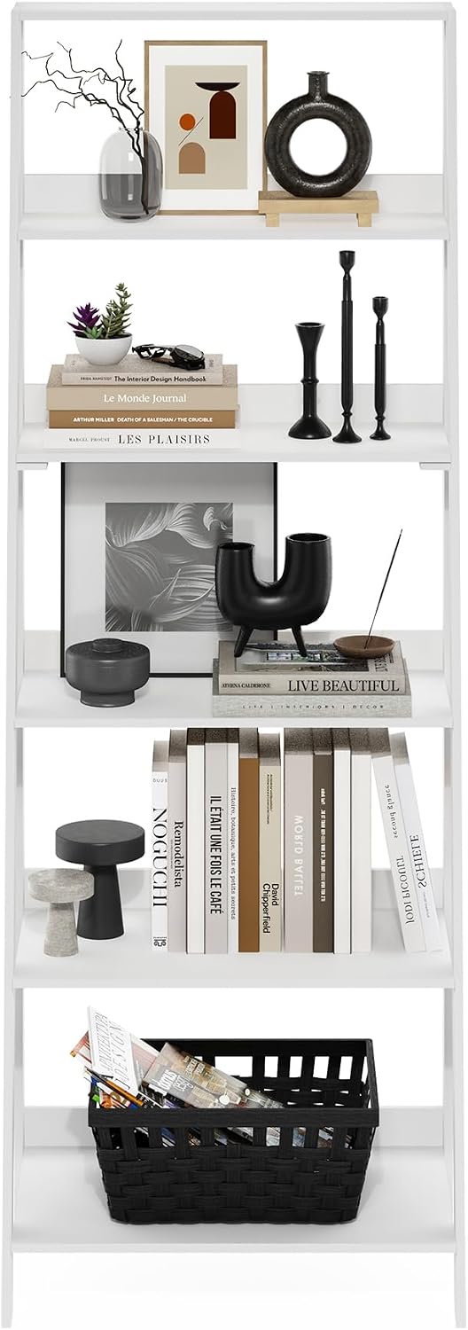 White 6‑Tier Open Ladder Display Bookshelf