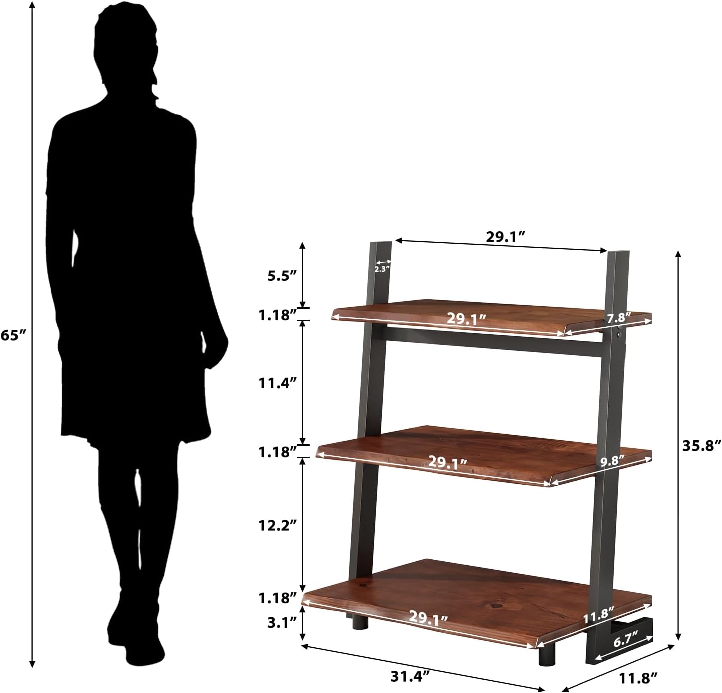 Walnut Solid Wood Leaning Ladder Bookshelf
