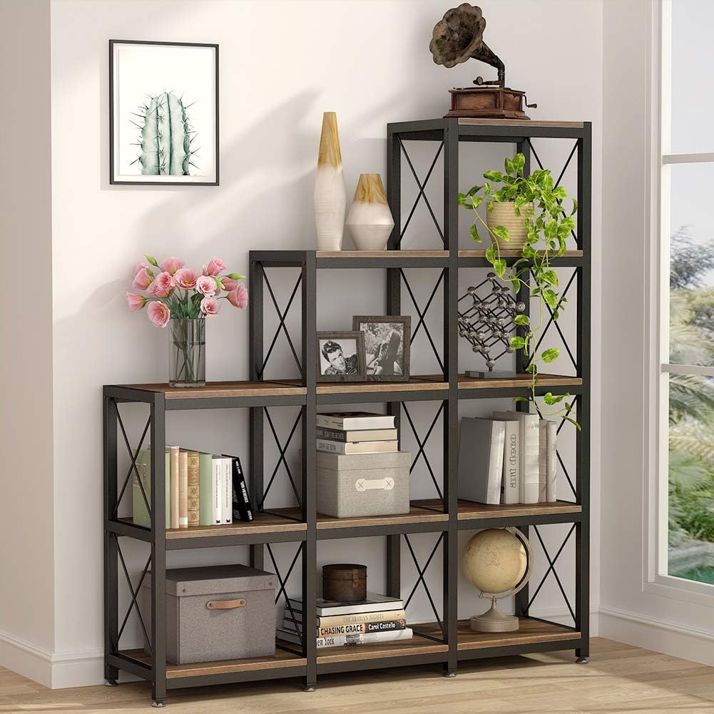 Rustic Brown Industrial Corner Bookshelf