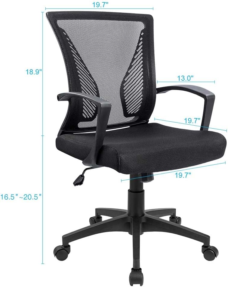 Black Mid‑Back Mesh Ergonomic Swivel Office Chair