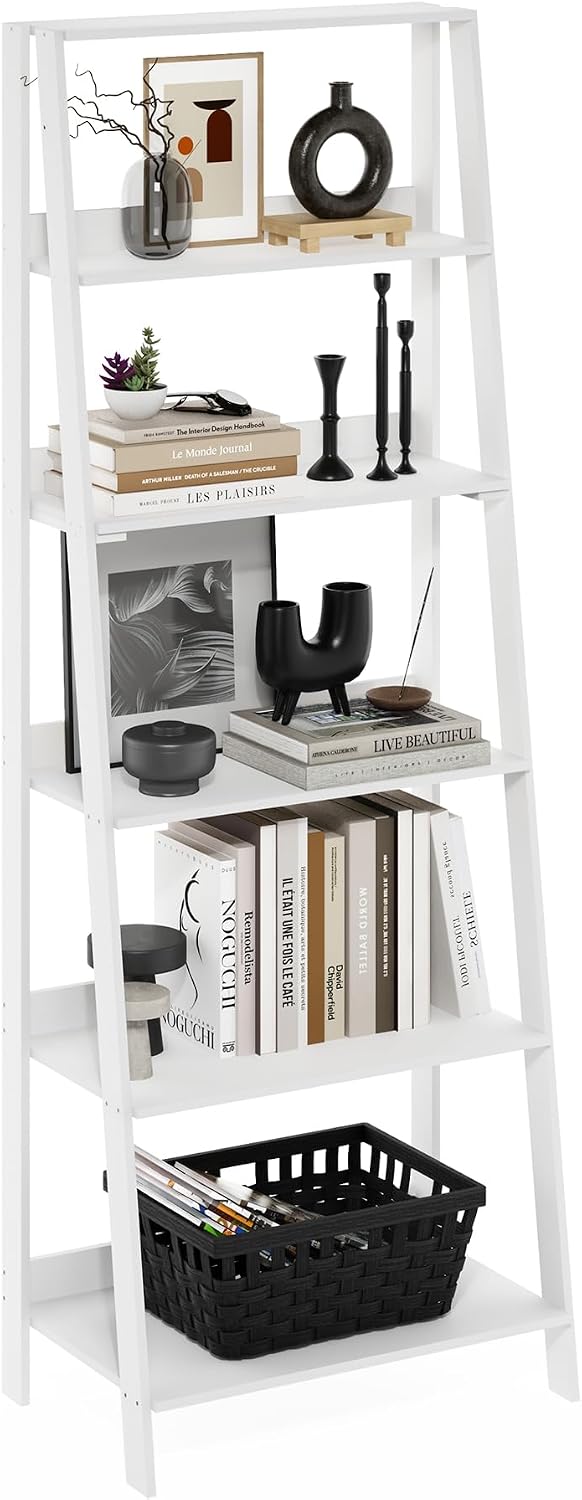 White 6‑Tier Open Ladder Display Bookshelf