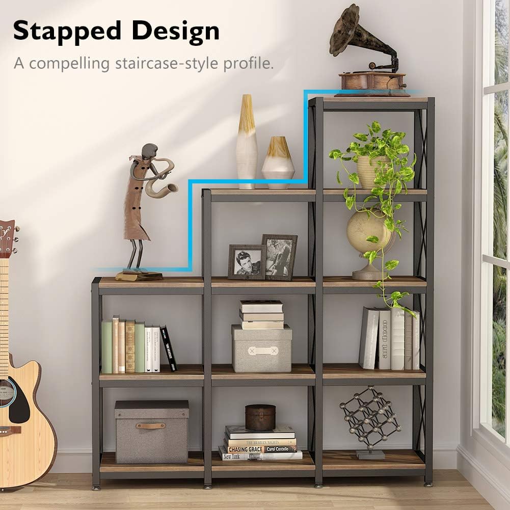 Rustic Brown Industrial Corner Bookshelf
