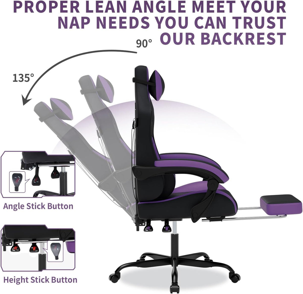 Black‑Purple Massage Reclining Gaming Chair
