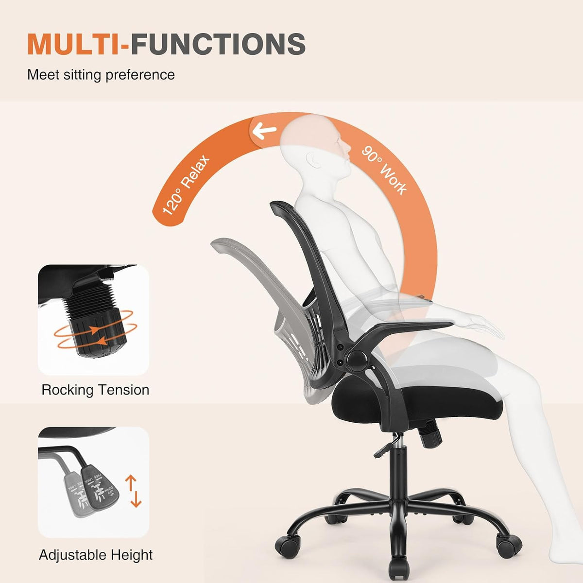 Black Mesh Mid‑Back Swivel Office Chair