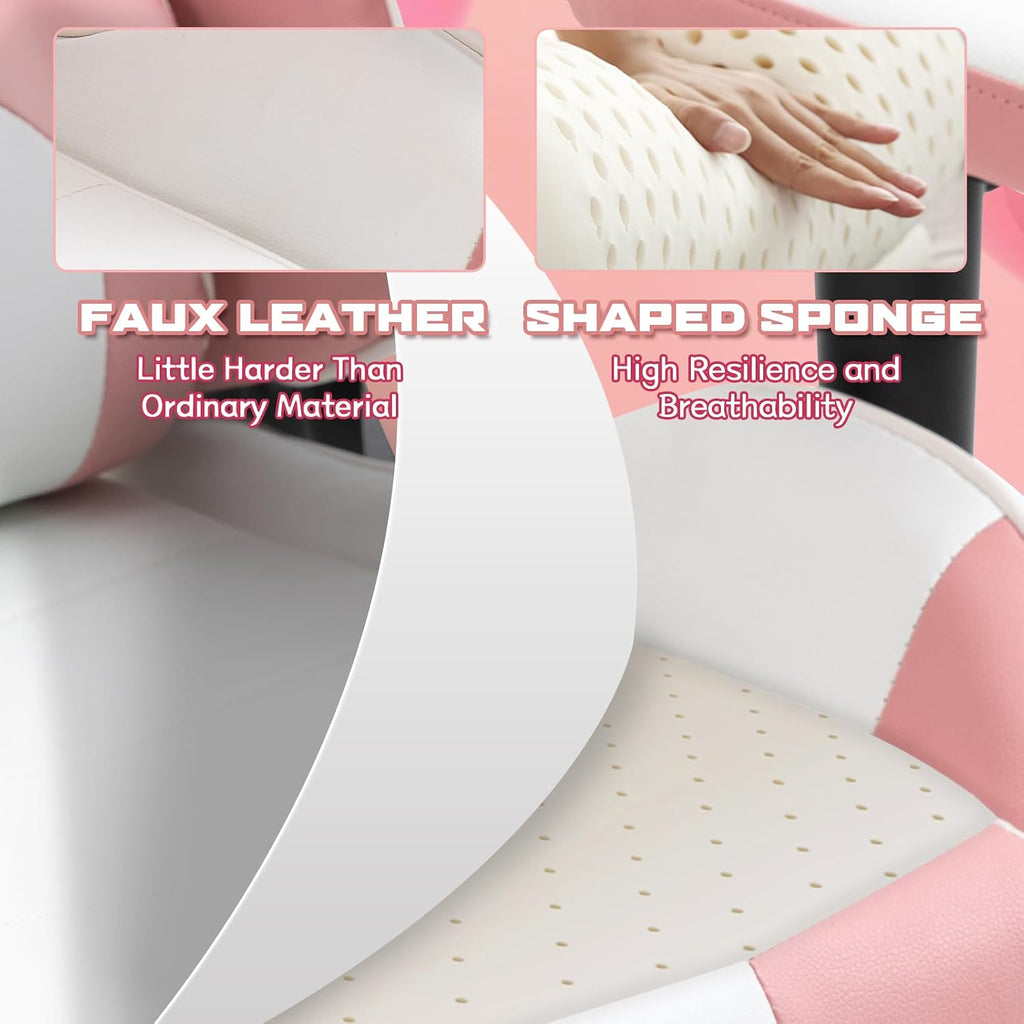 Pink‑White Reclining PU Leather Gaming Chair