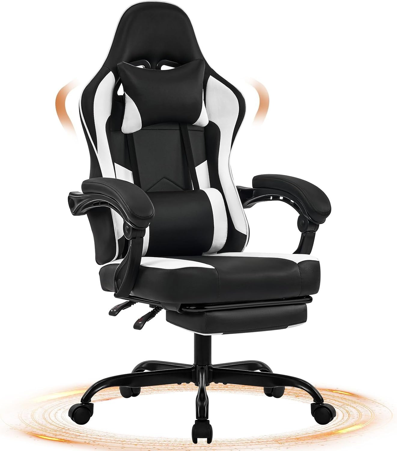 Black‑White Reclining PU Leather Gaming Chair