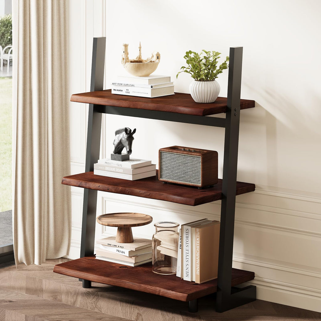 Walnut Solid Wood Leaning Ladder Bookshelf