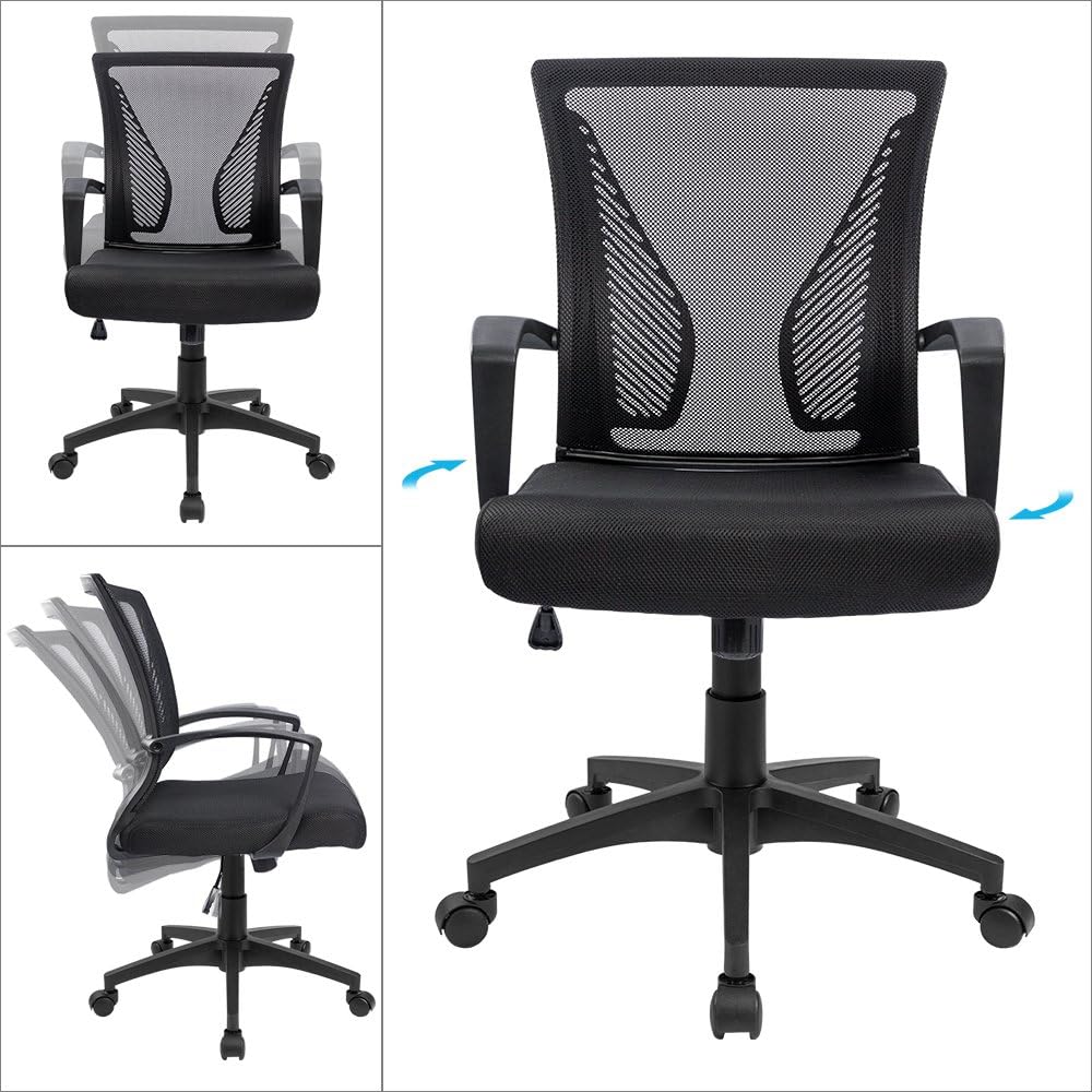 Black Mid‑Back Mesh Ergonomic Swivel Office Chair