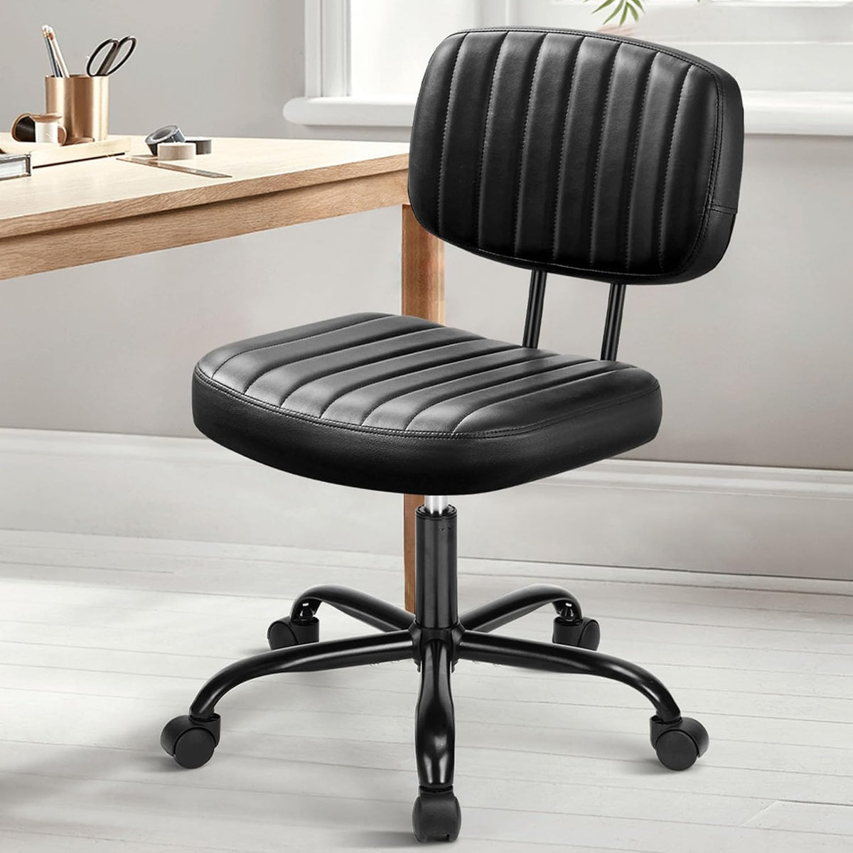 Black PU Leather Ergonomic Swivel Office Chair