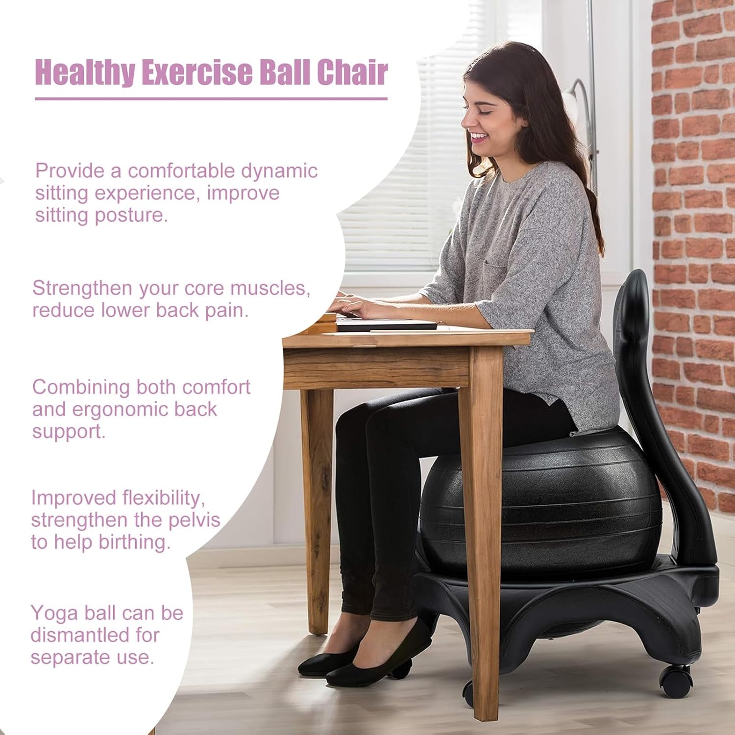 Ergonomic Rolling Yoga Ball Office Chair