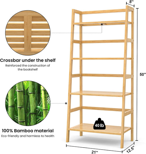 4‑Tier Bamboo Freestanding Ladder Bookshelf