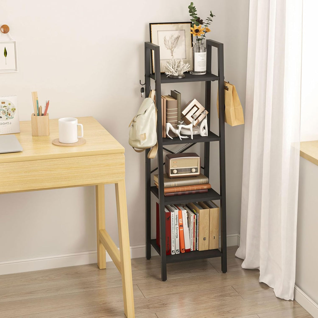Black Industrial 4‑Tier Ladder Display Bookshelf