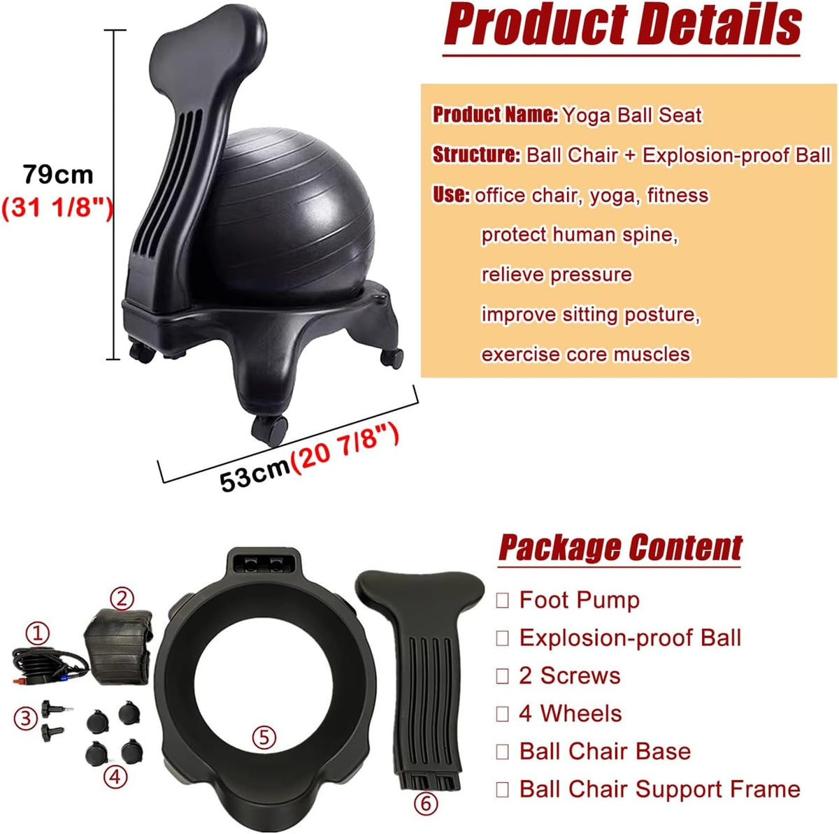Ergonomic Rolling Yoga Ball Office Stool