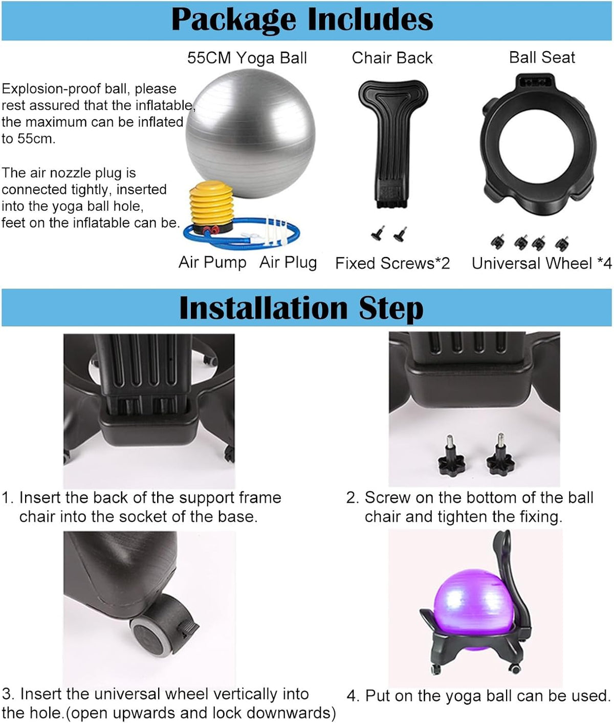 Ergonomic Rolling Stability Ball Office Chair