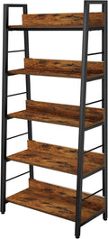 Rustic Brown Wood‑Metal Ladder Bookshelf