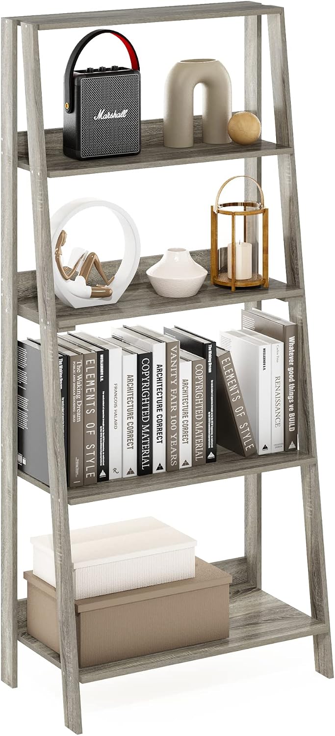 French Oak 5‑Tier Open Ladder Bookcase