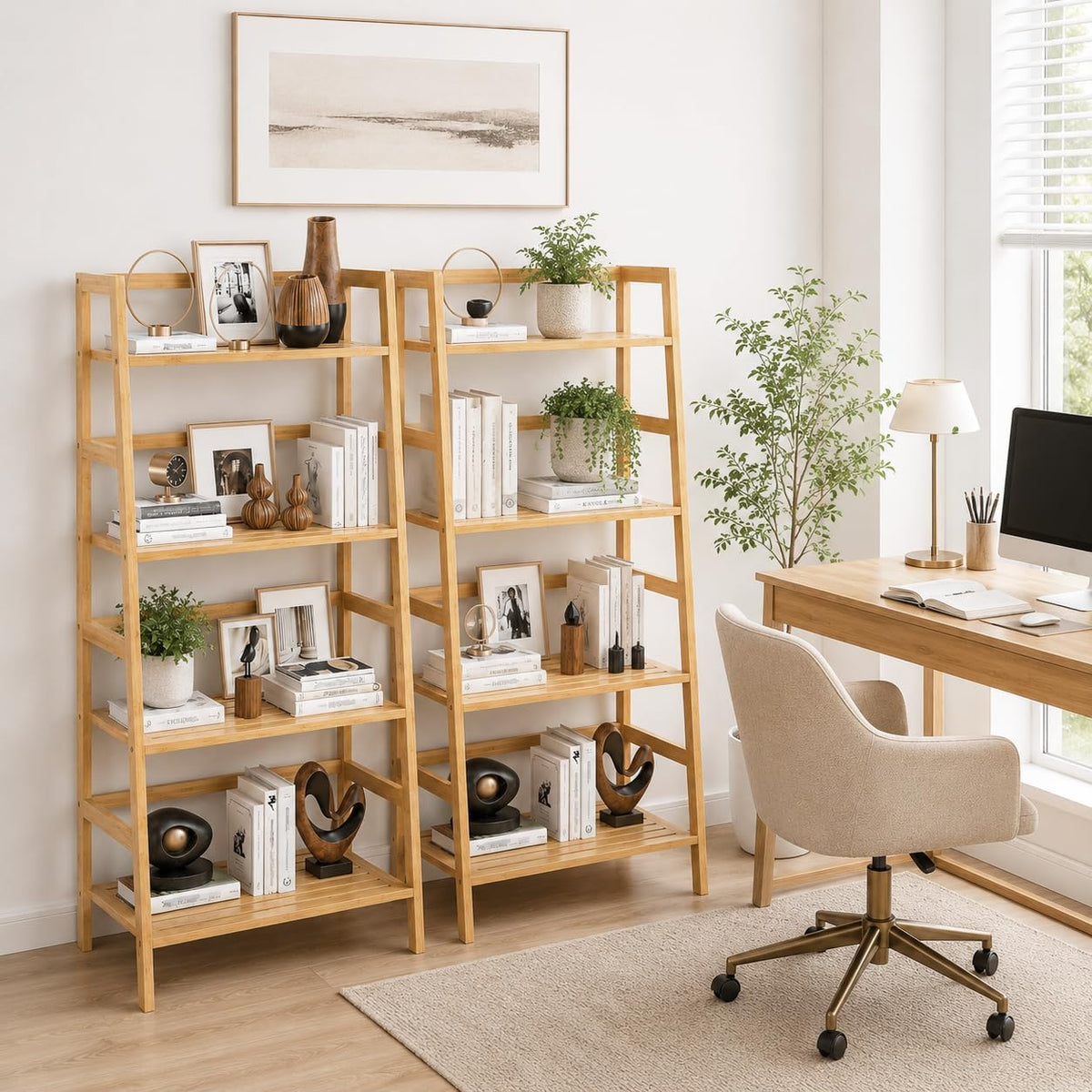 4‑Tier Bamboo Freestanding Ladder Bookshelf