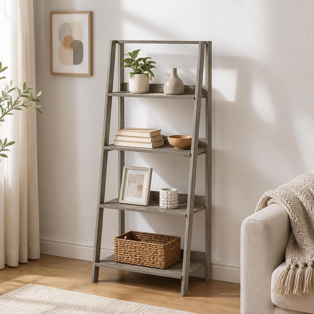 French Oak 5‑Tier Open Ladder Bookcase