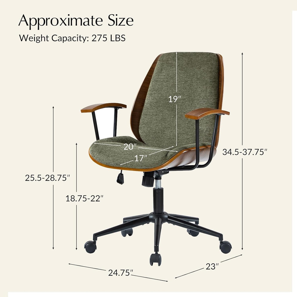 Mid‑Century Wooden Swivel Adjustable Office Chair