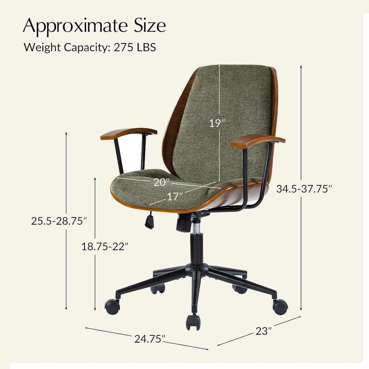 Mid‑Century Wooden Swivel Adjustable Office Chair