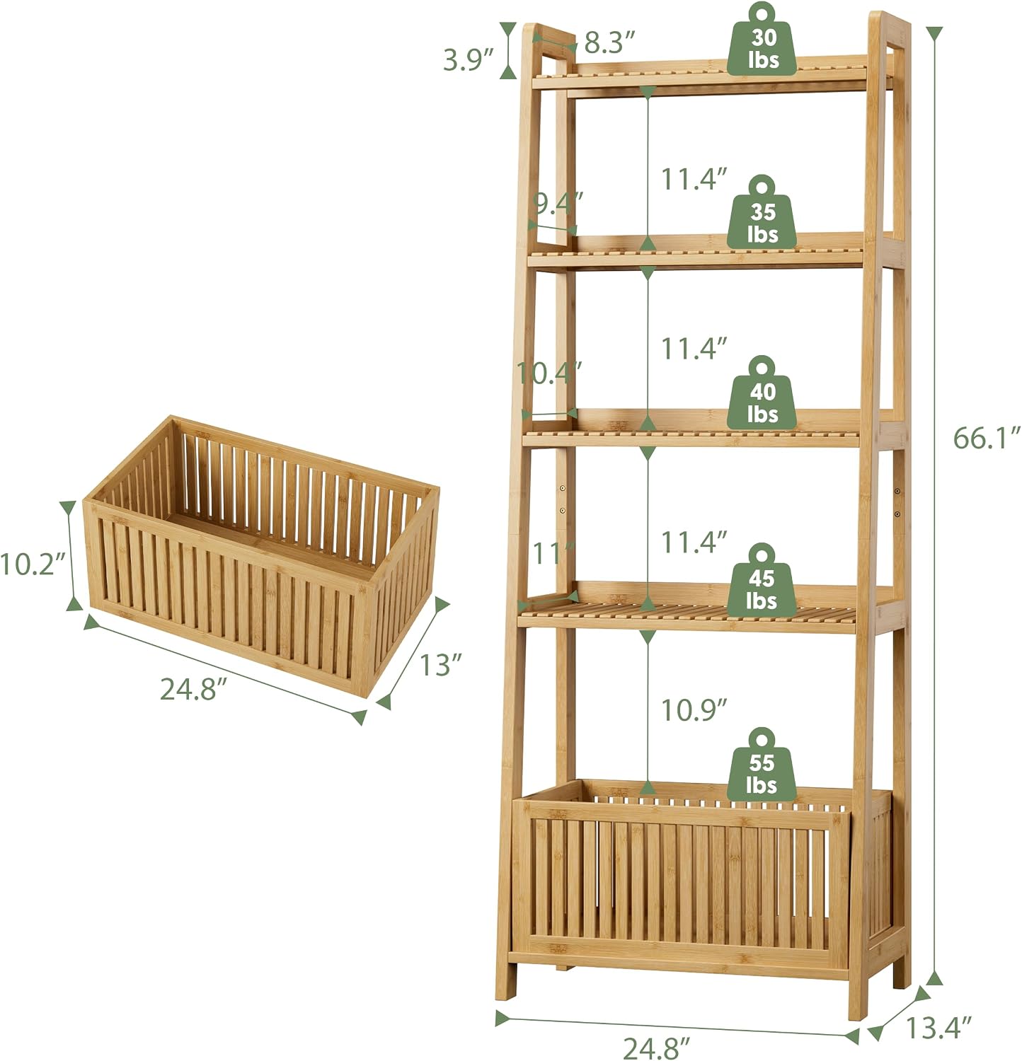 Natural Bamboo 4‑Tier Ladder Storage Shelf