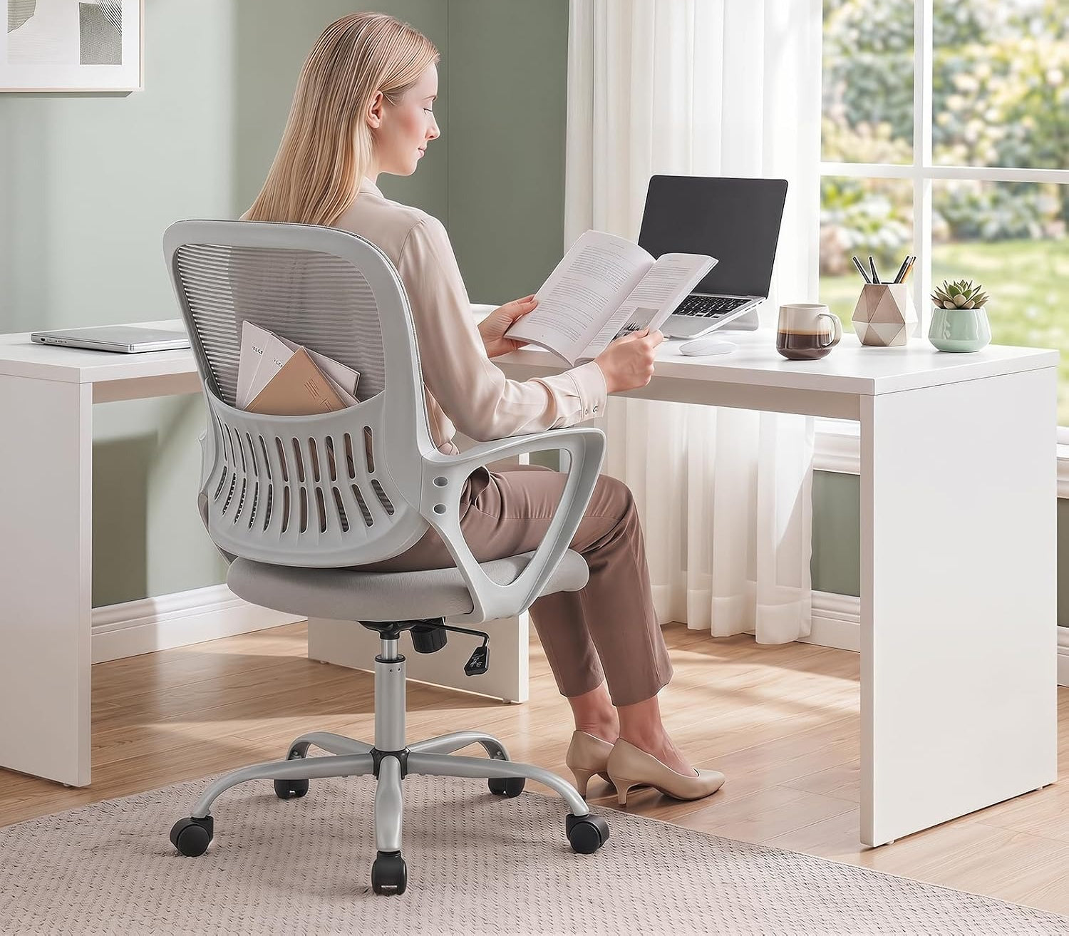 Grey Ergonomic Mesh Swivel Office Chair
