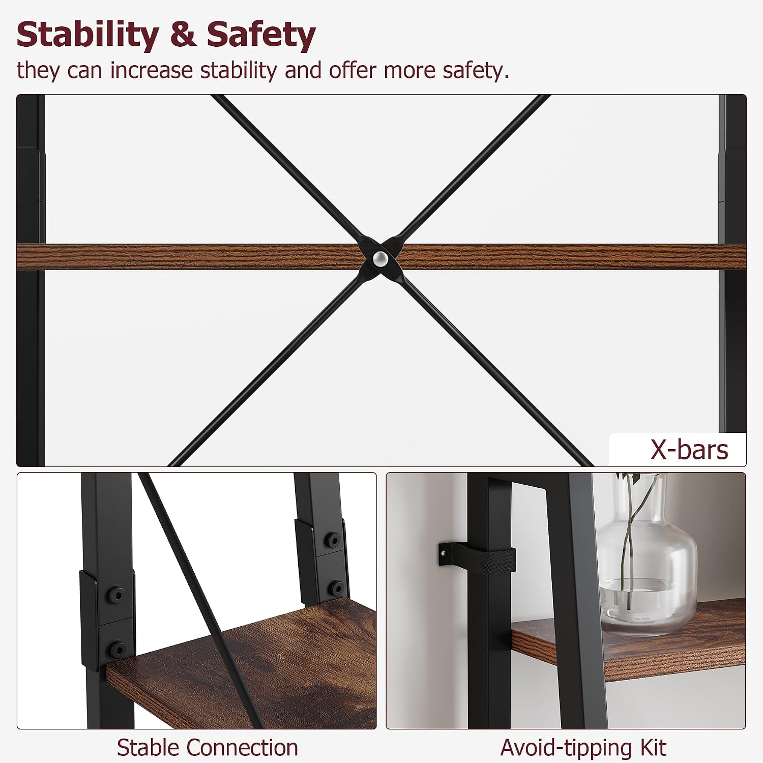 Rustic Brown Metal‑Frame Ladder Bookshelf