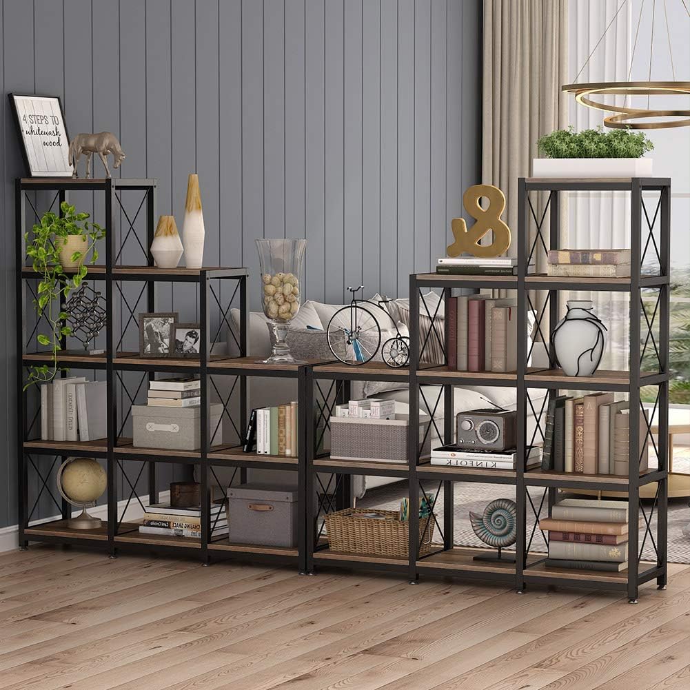 Rustic Brown Industrial Corner Bookshelf