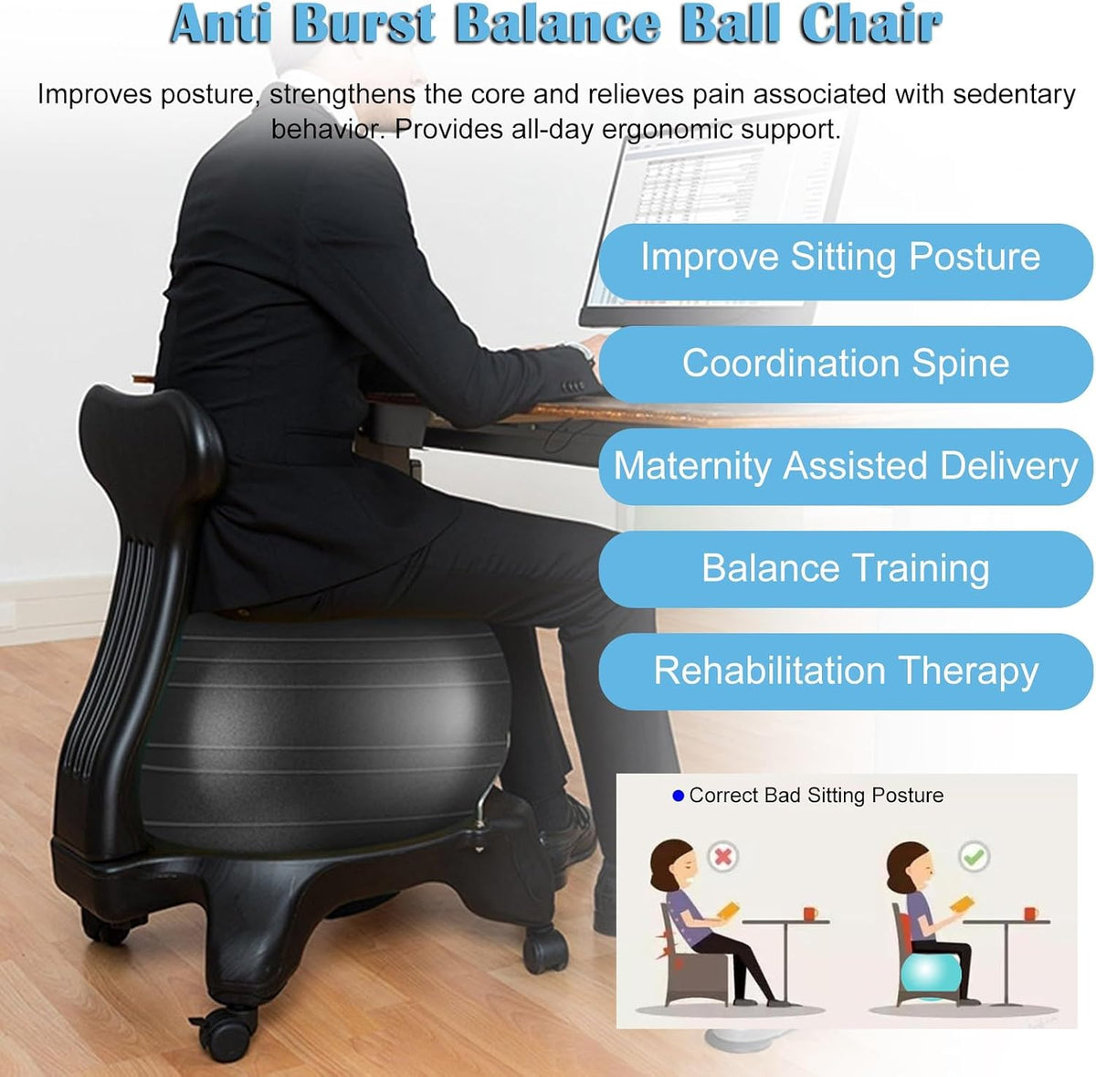 Ergonomic Rolling Stability Ball Office Chair