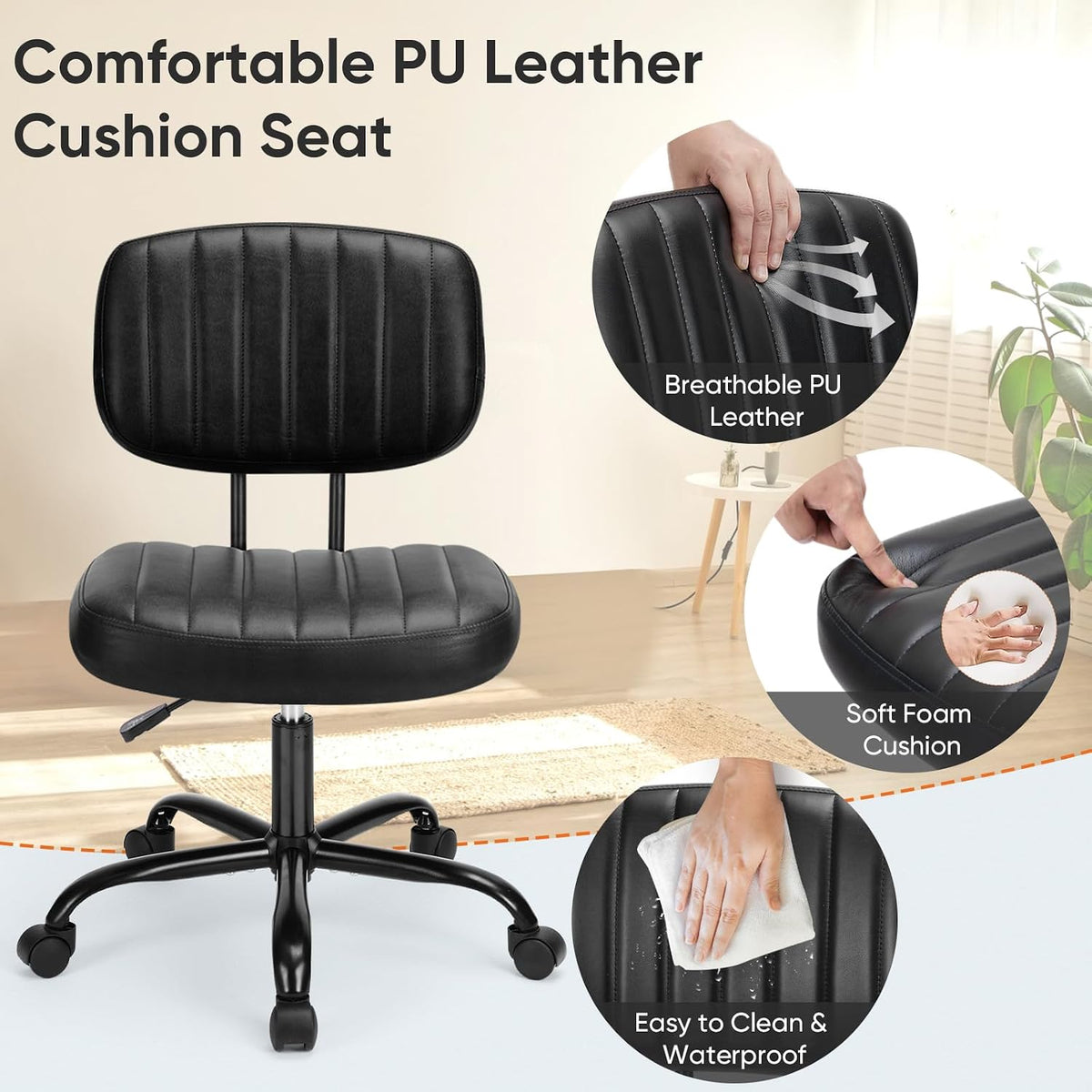 Black PU Leather Ergonomic Swivel Office Chair