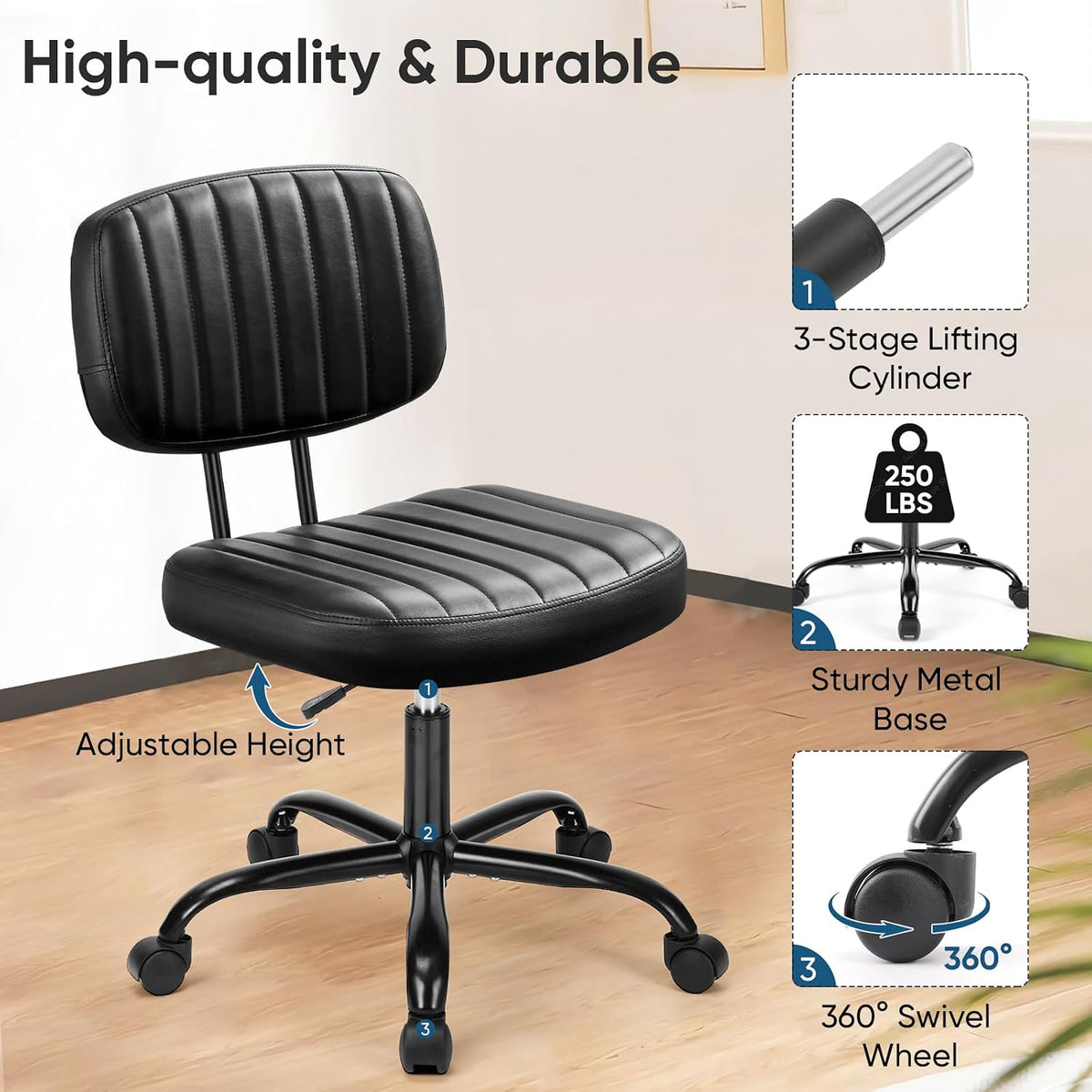 Black PU Leather Ergonomic Swivel Office Chair