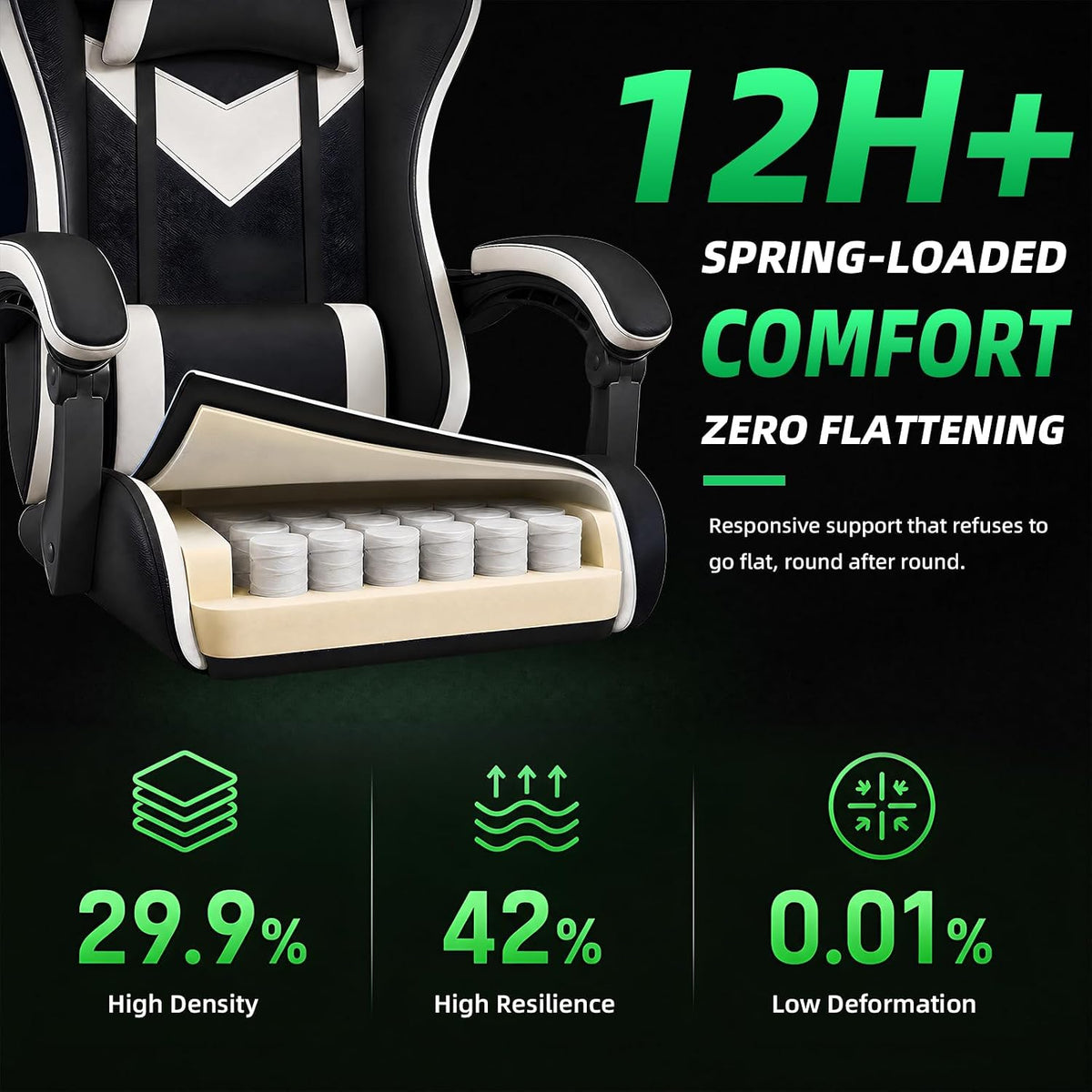 Black PU Leather High‑Back Reclining Gaming Chair