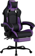 Black‑Purple Massage Reclining Gaming Chair