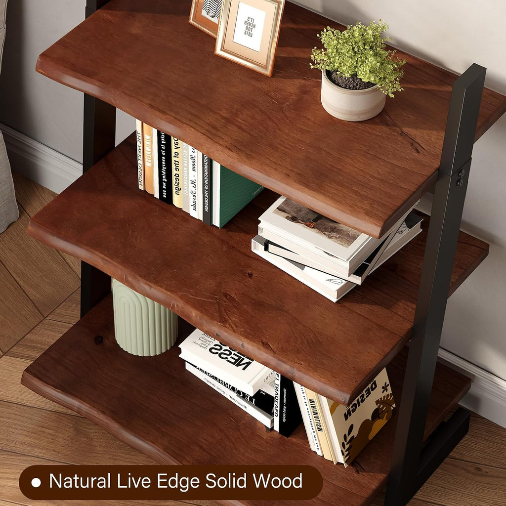 Walnut Solid Wood Leaning Ladder Bookshelf