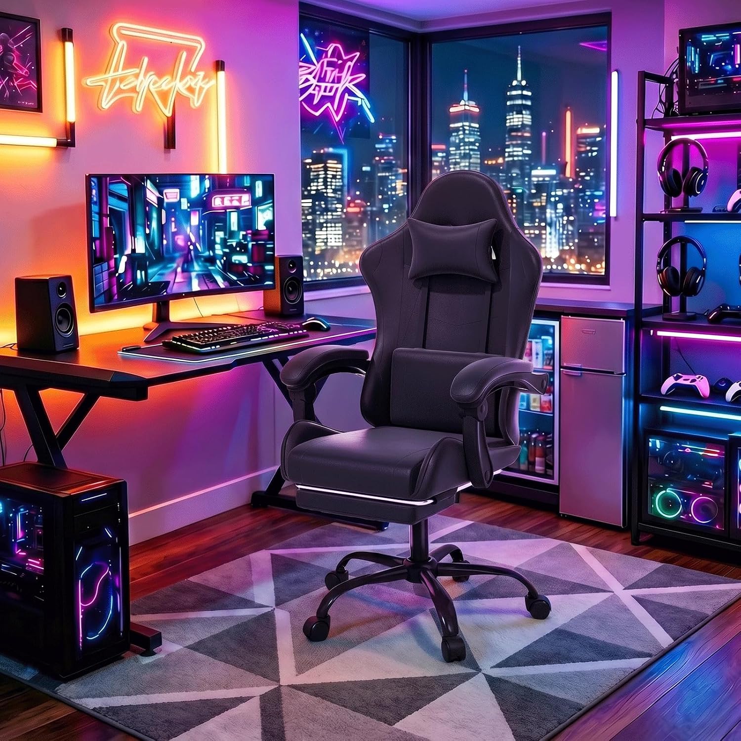 Black Racing Style Swivel Gaming Chair
