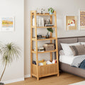Natural Bamboo 4‑Tier Ladder Storage Shelf