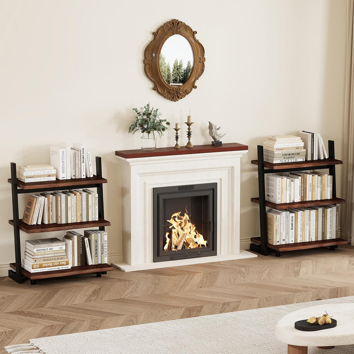 Walnut Solid Wood Leaning Ladder Bookshelf