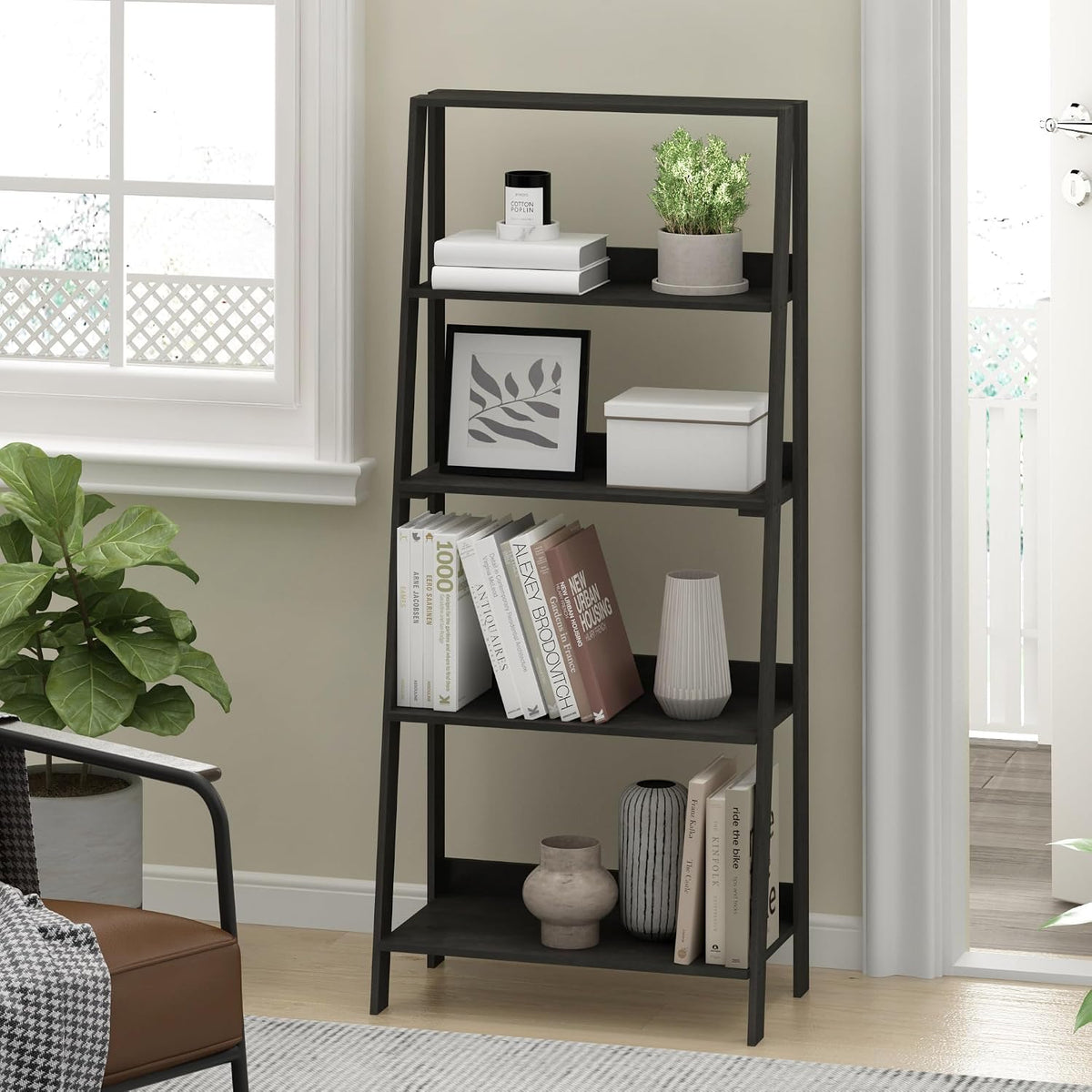 Espresso 5‑Tier Ladder Display Bookcase
