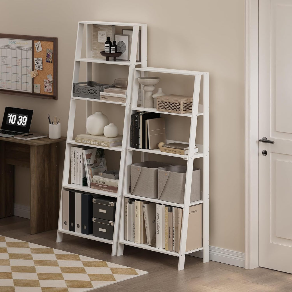 White 6‑Tier Open Ladder Display Bookshelf