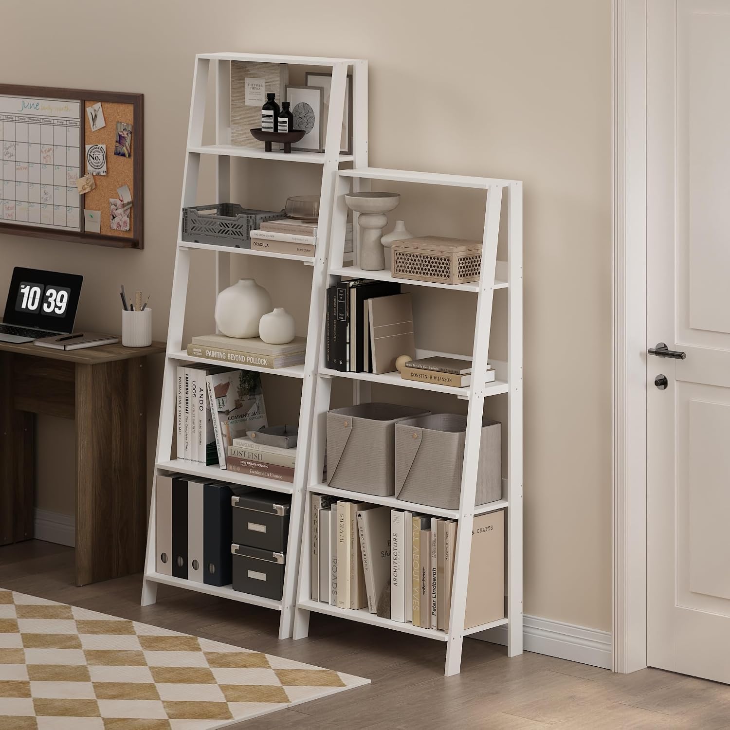 White 6‑Tier Open Ladder Display Bookshelf