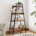 Brown Wood‑Metal 4‑Tier Ladder Bookshelf