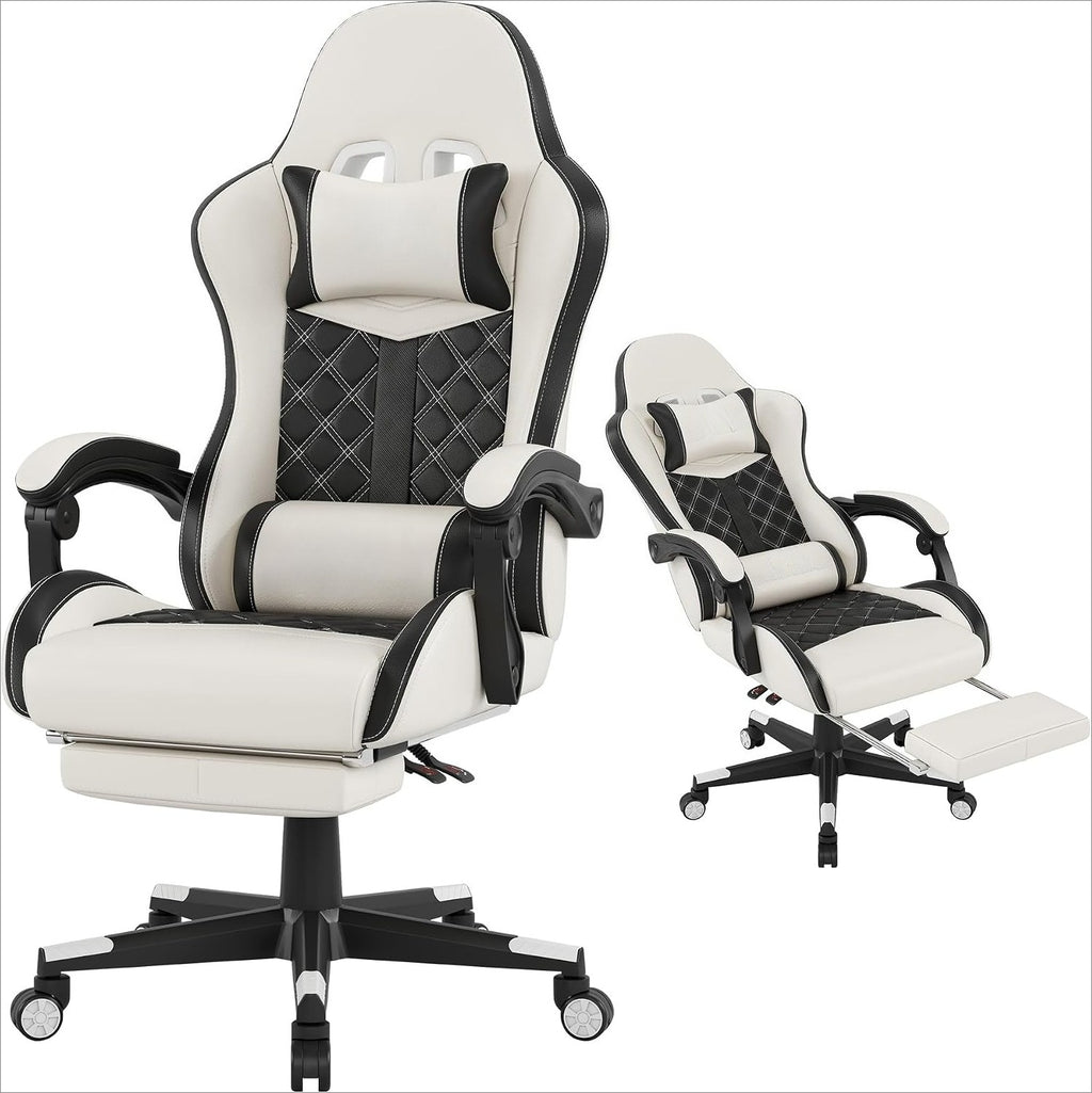White Ergonomic Leather Reclining Gaming Chair