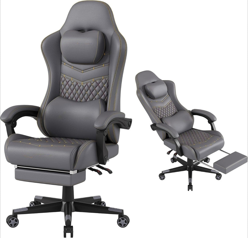 Grey Reclining Big Tall Gaming Chair